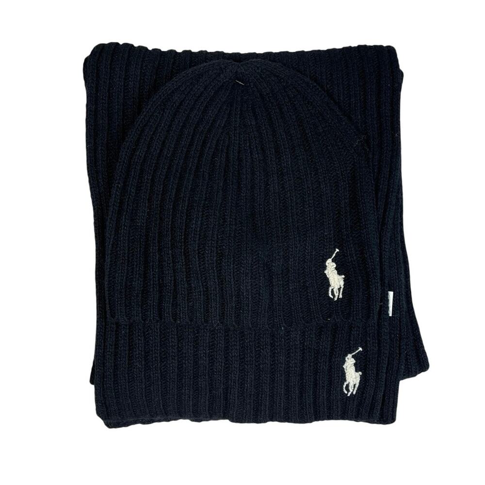 POLO RALPH LAUREN RIB KNIT HAT & SCARF SET Upscale Winter, Layered Look NWT